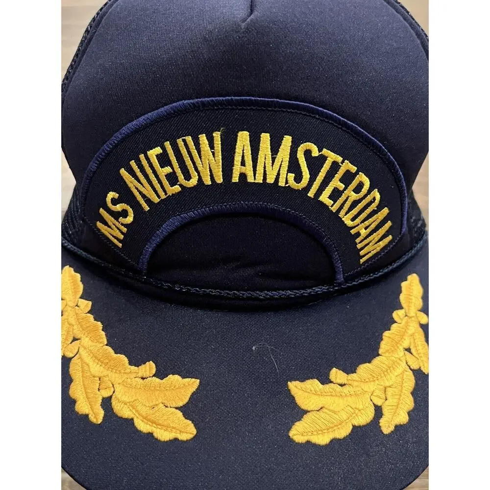 Vintage Mohrs Mens Blue MS Nieuw Amsterdam Adjustable Mesh Snapback Trucker Hat